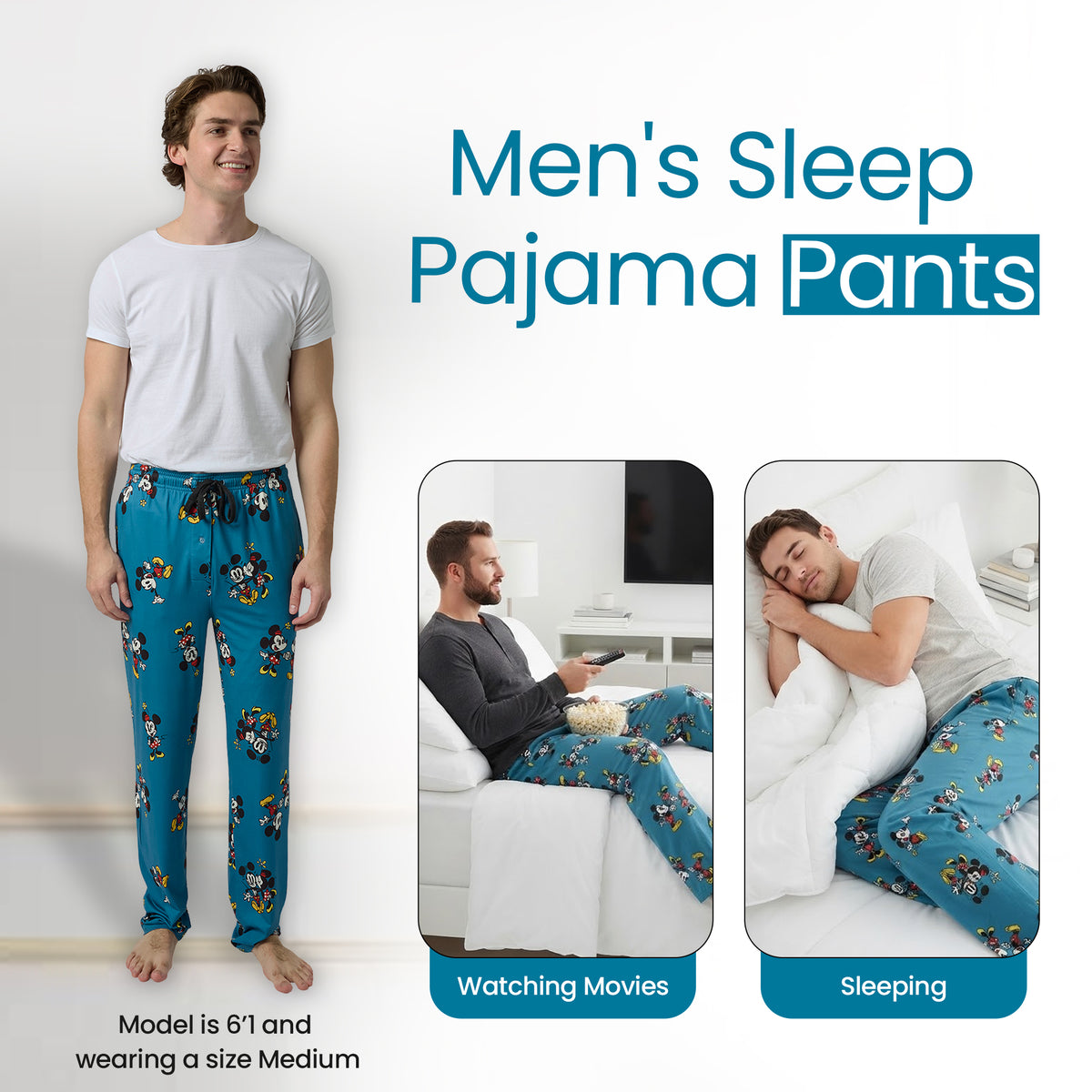 Disney Classic Mickey Mouse Minnie Mouse Men's All-Over Print Sleep Pajama Pants