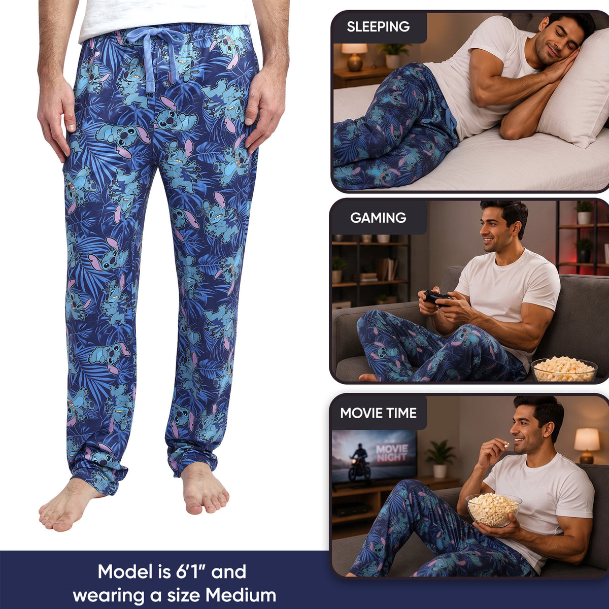 Lilo & Stitch Blue Palm Leaves Sleep Pants for Men