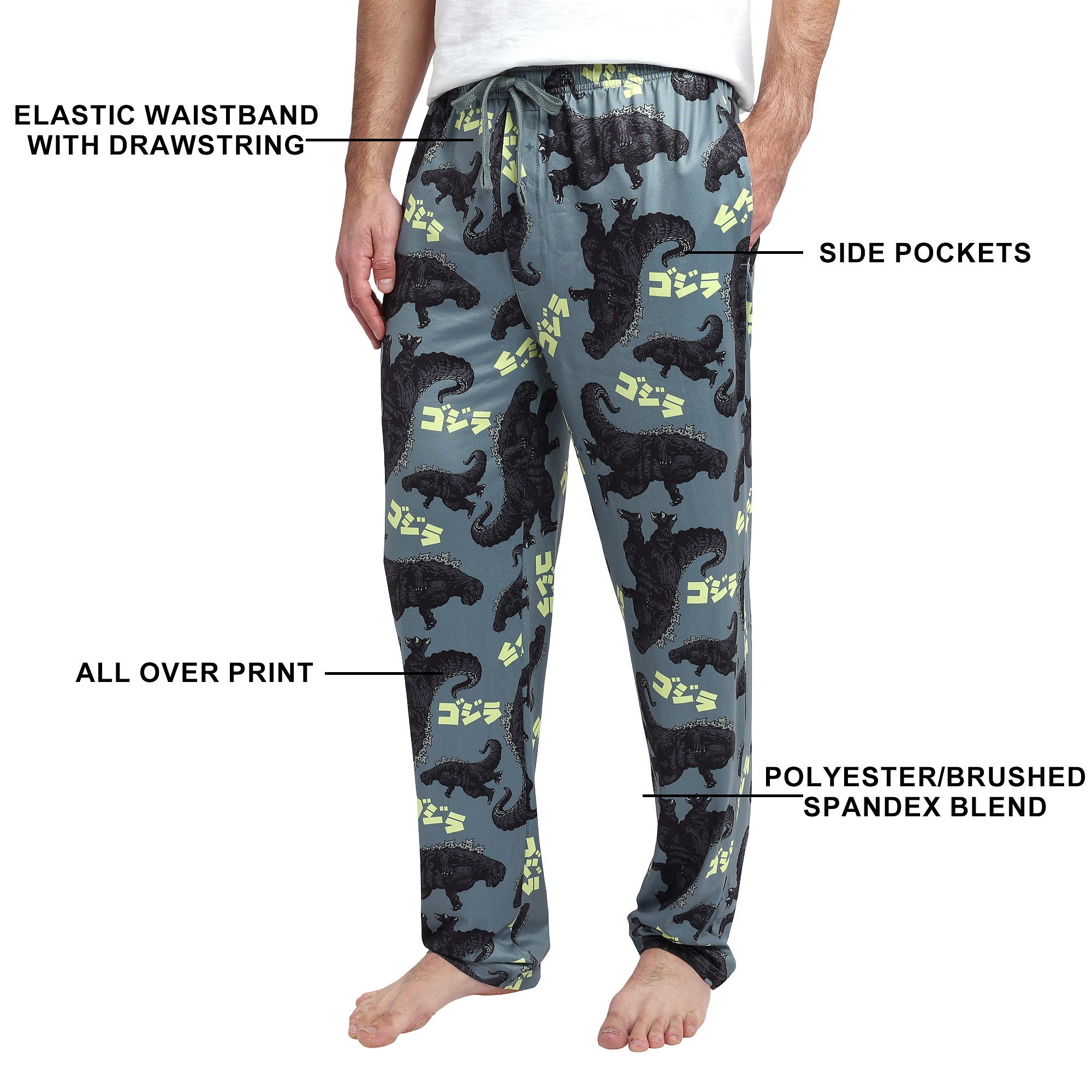 Godzilla All-Over Print Men's Gray Sleep Pajama Pants