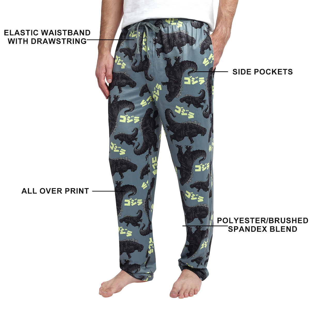 Godzilla All-Over Print Men's Gray Sleep Pajama Pants