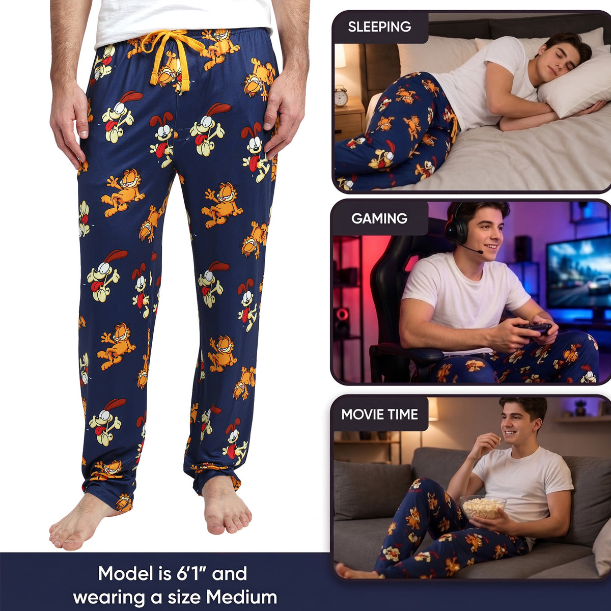 Garfield & Odie All-Over Print Men's Navy Sleep Pajama Pants