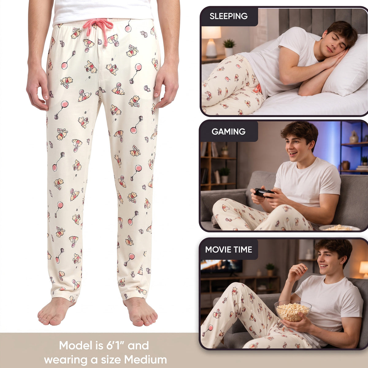 Winnie The Pooh Balloons & Honey Unisex Off-White Sleep Pajama Pants