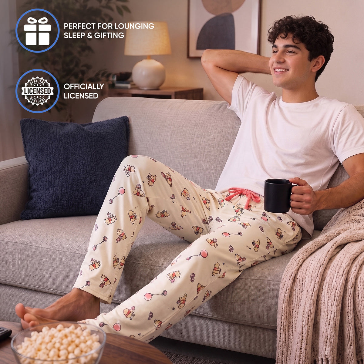 Winnie The Pooh Balloons & Honey Unisex Off-White Sleep Pajama Pants