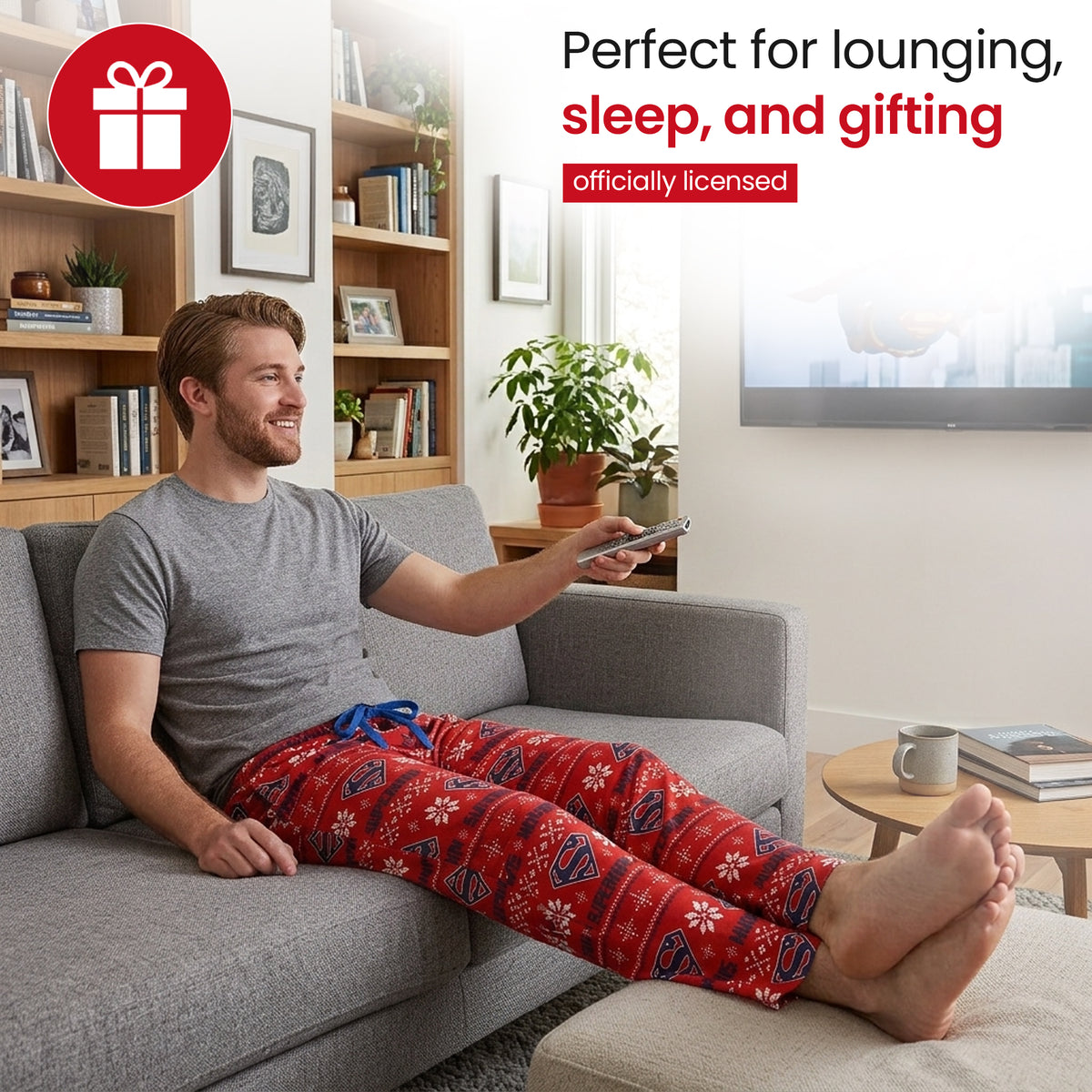 Superman All-Over Print Men's Lightweight Plush Minkey Fleece Sleep Pajama Pants