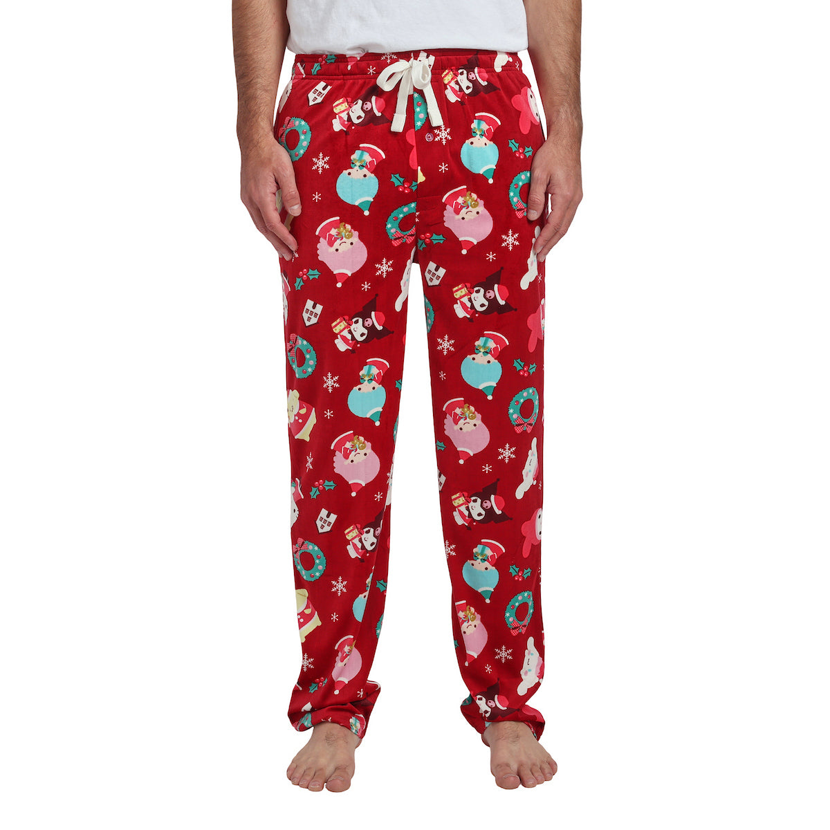 Hello Kitty & Friends Holiday All-Over Print Men's Lightweight Plush Fleece Sleep Pajama Pants