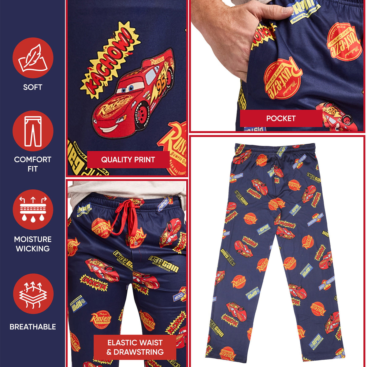 Pixar Cars Lightning McQueen & Radiator Springs Logos Adult Navy Sleep Pajama Pants