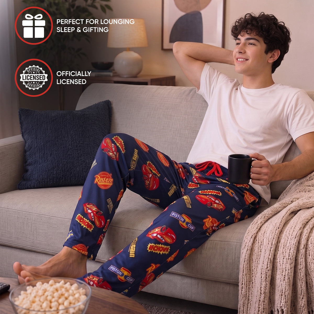 Pixar Cars Lightning McQueen & Radiator Springs Logos Adult Navy Sleep Pajama Pants
