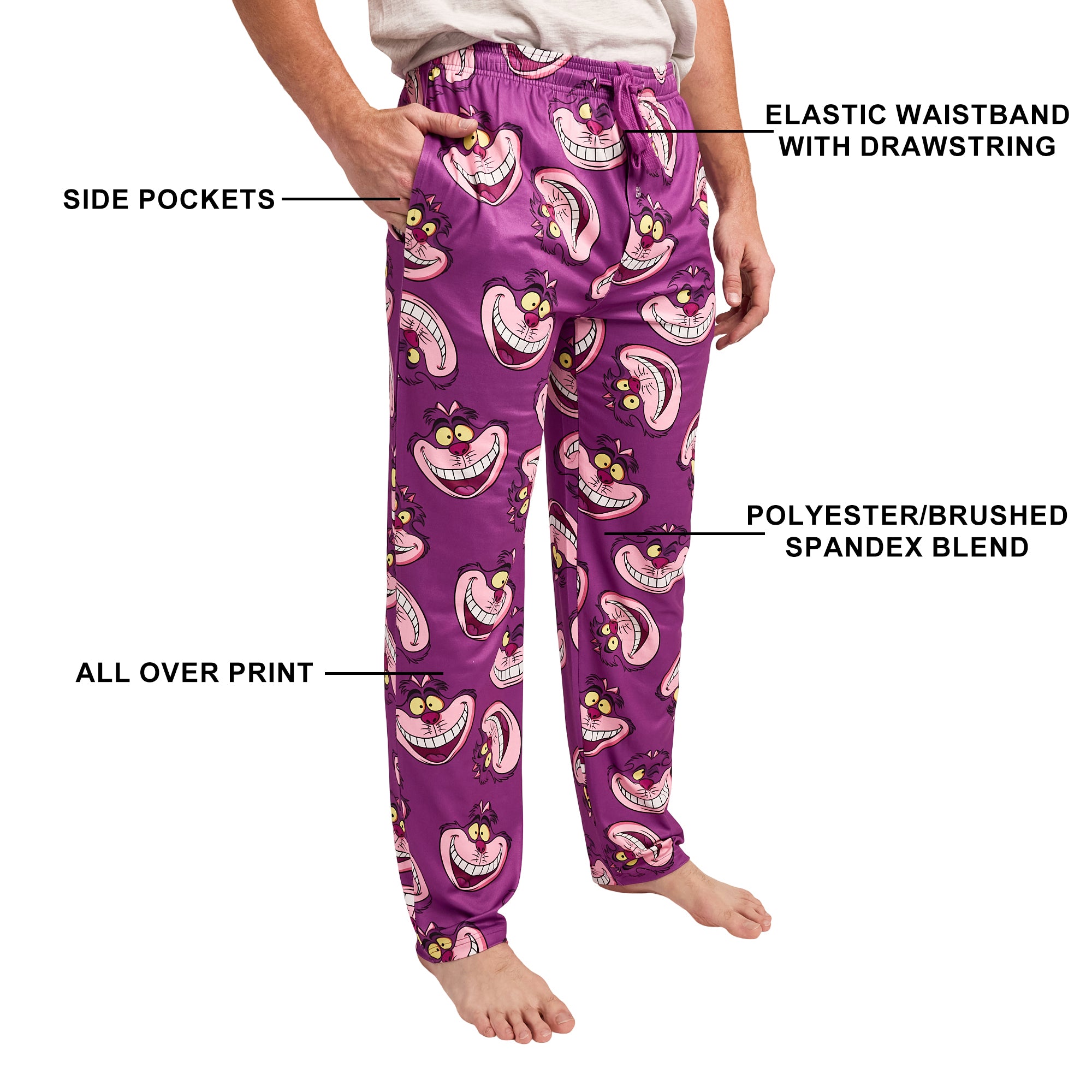 Disney Alice In Wonderland Chesire Cat All-Over Print Adult Purple Sleep Pajama Pants