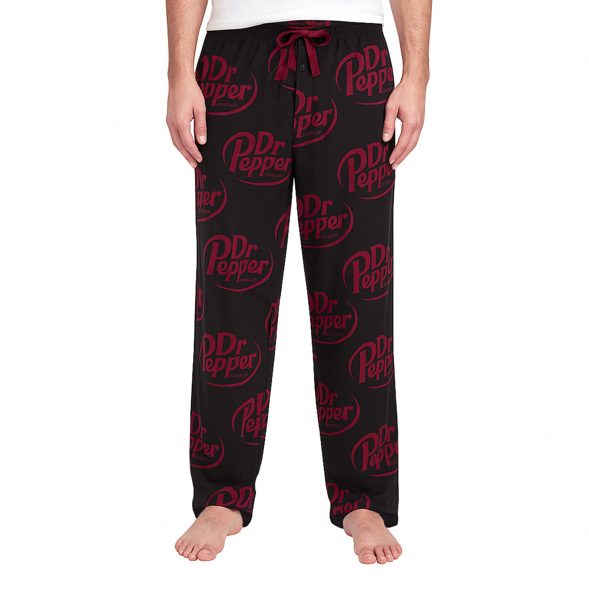Dr. Pepper Soda Logo All-Over Print Men's Black Sleep Pajama Pants