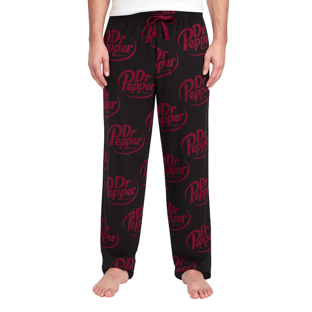 Dr Pepper Logo All-Over Print Men's Black Sleep Pajama Pants