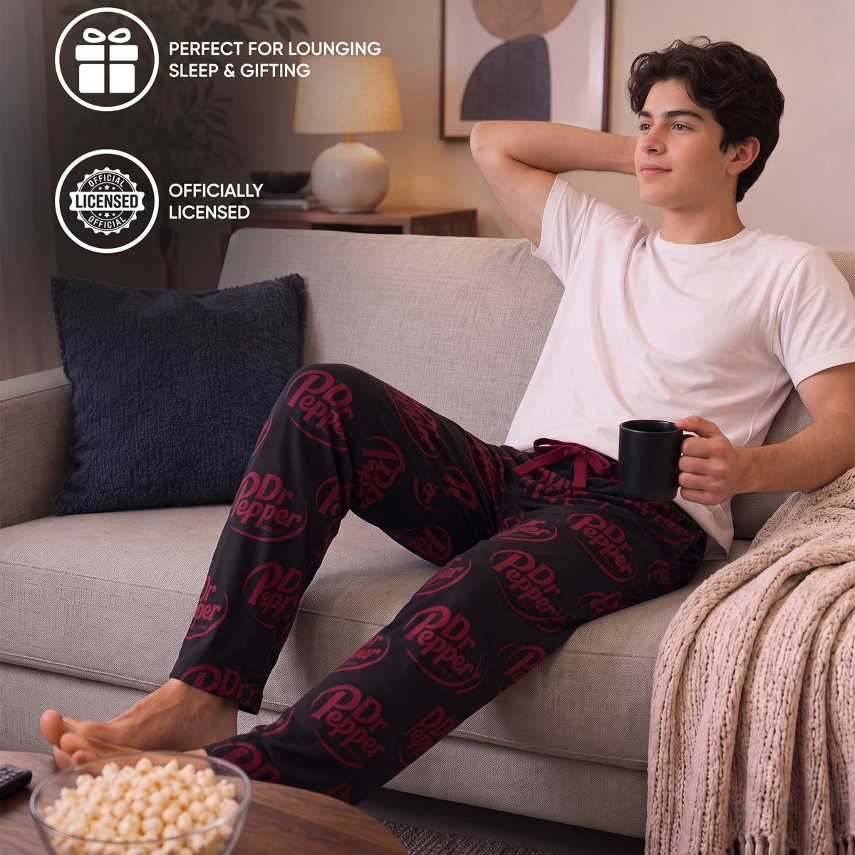 Dr Pepper Logo All-Over Print Men's Black Sleep Pajama Pants