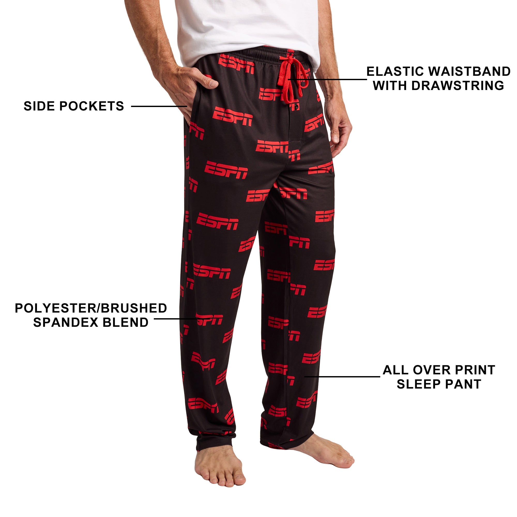 ESPN Logo All-Over Print Men’s Black Sleep Pajama Pants