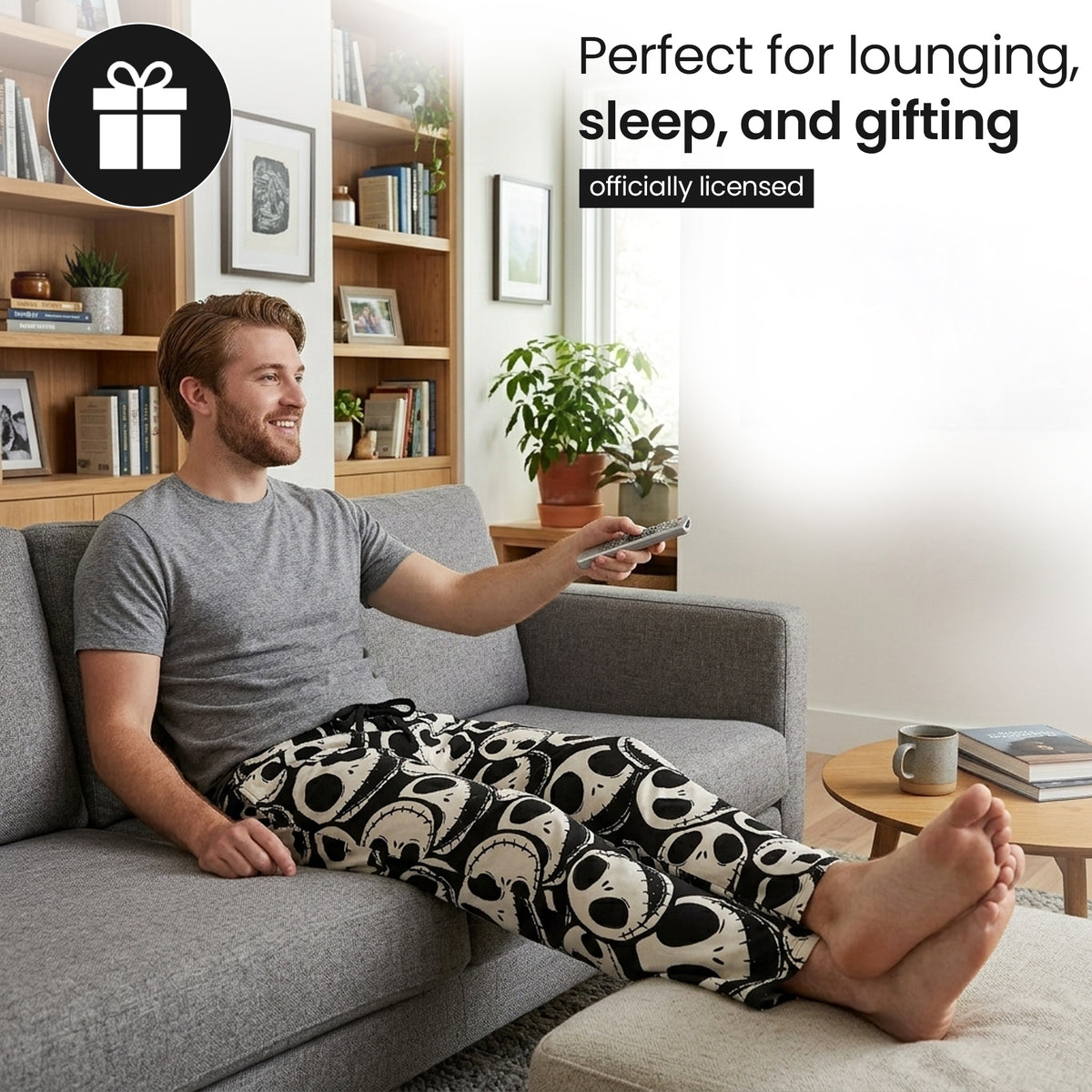 Nightmare Before Christmas Jack Skellington All-Over Print Lightweight Plush Minkey Fleece Men's Sleep Pajama Pants