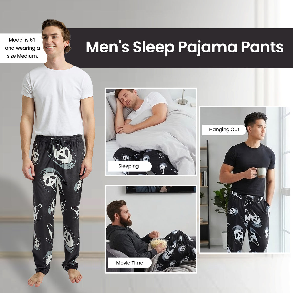 Ghostface All-Over Character Print Plush Minkey Fleece Men's Sleep Pajama Pants