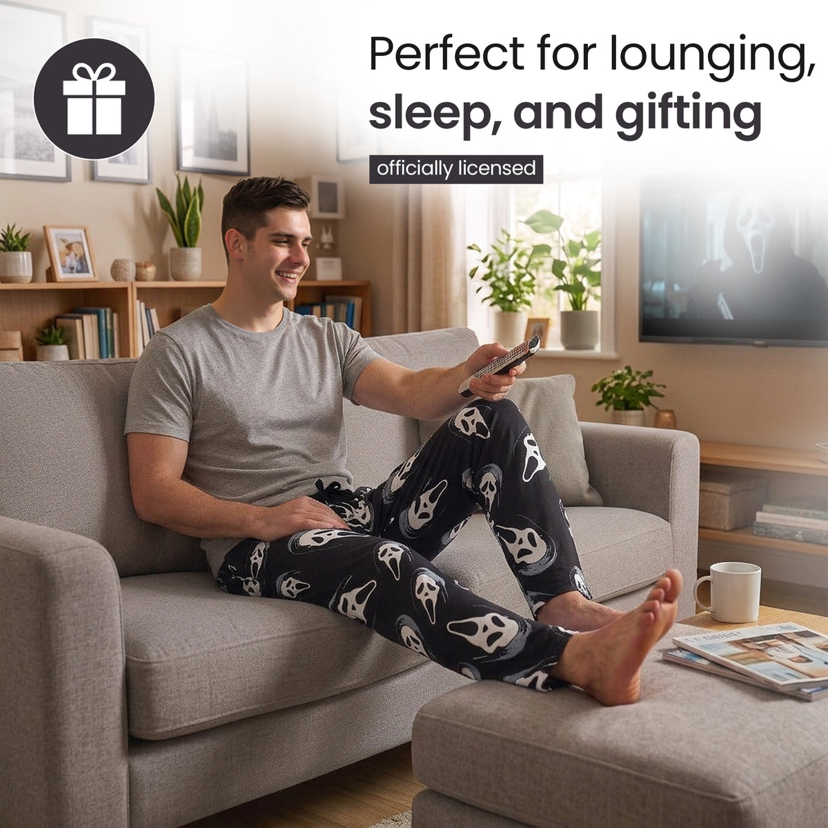 Ghostface All-Over Character Print Plush Minkey Fleece Men's Sleep Pajama Pants