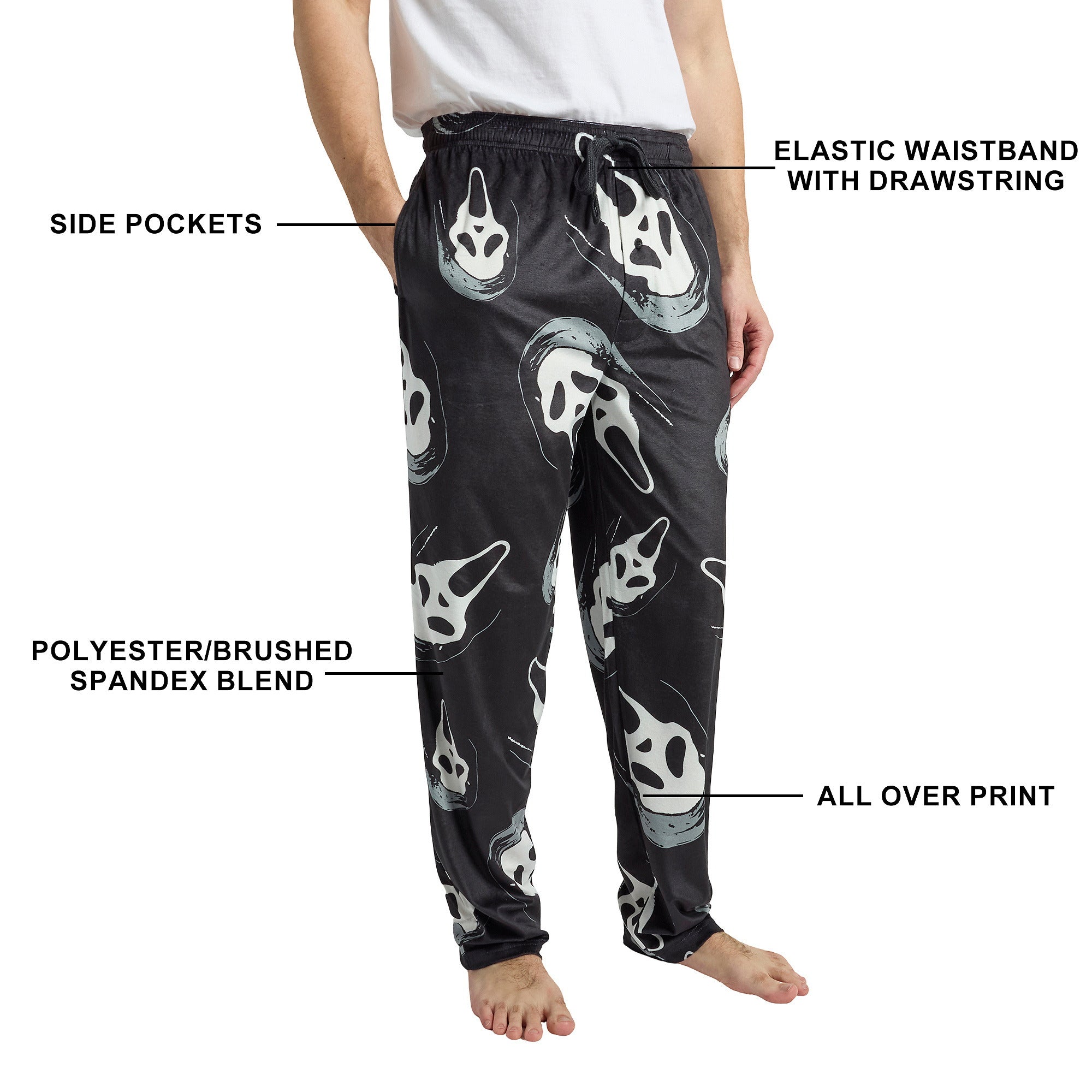 Ghostface All-Over Character Print Plush Minkey Fleece Men's Sleep Pajama Pants