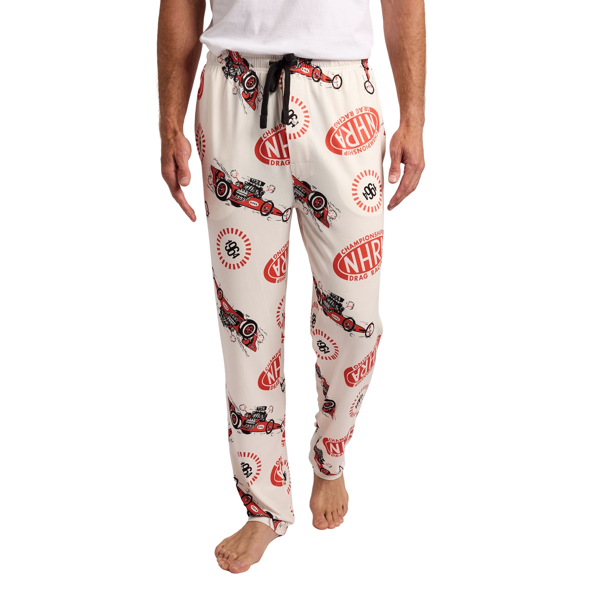 National Hot Rod Association Cars & Logo All-Over Print Men’s White Sleep Pajama Pants