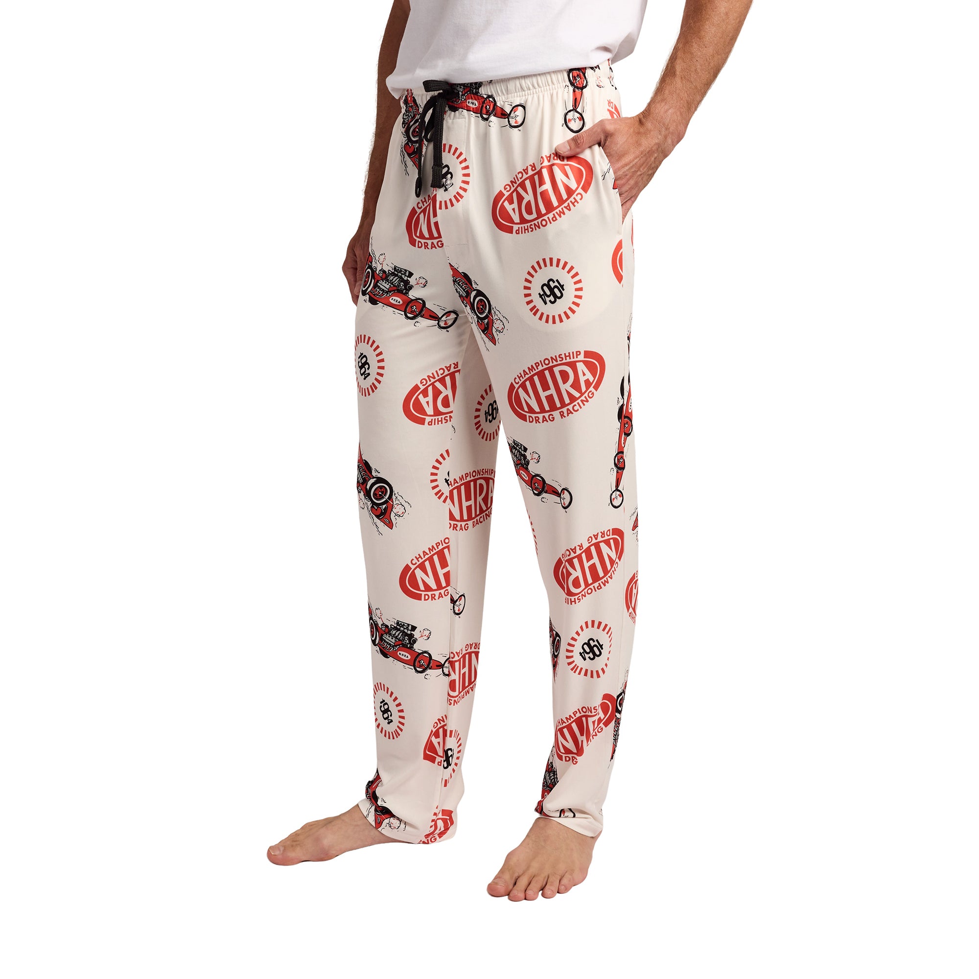 National Hot Rod Association Cars & Logo All-Over Print Men’s White Sleep Pajama Pants