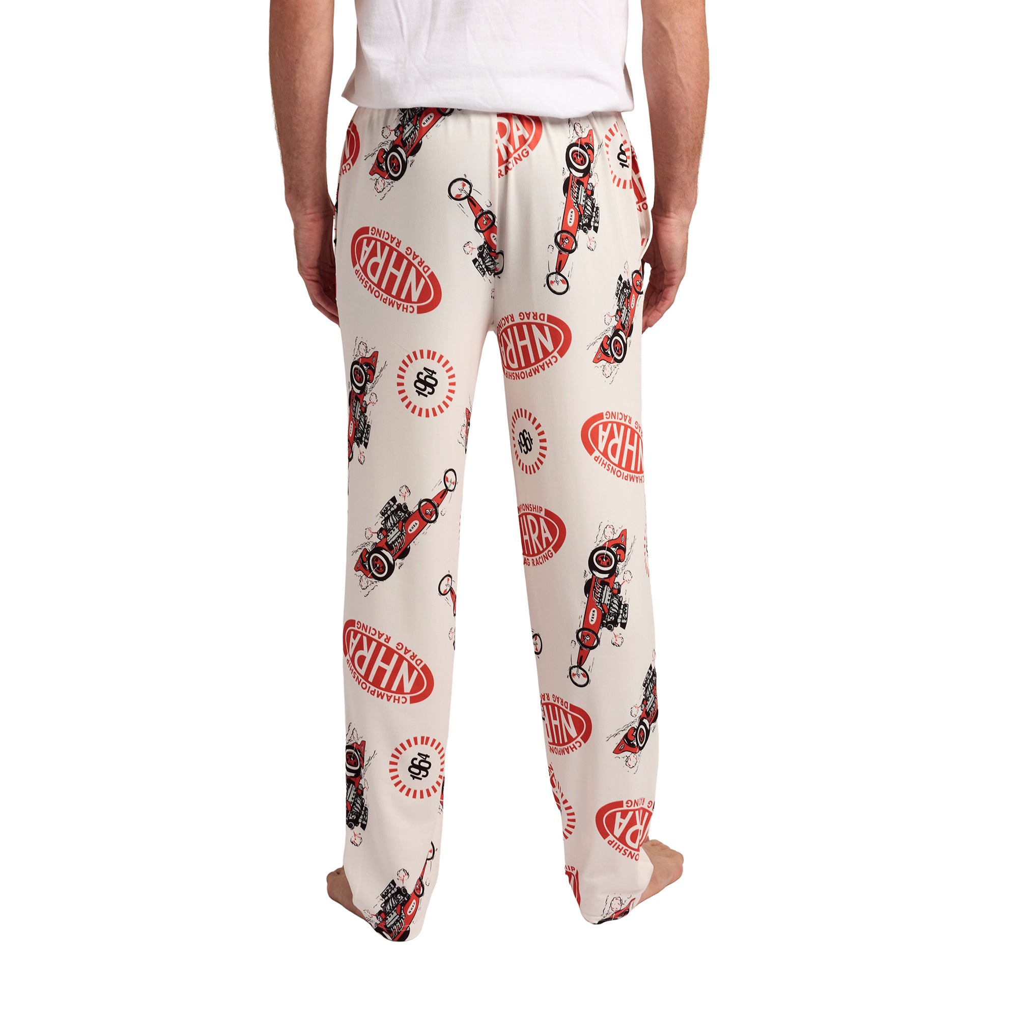 National Hot Rod Association Cars & Logo All-Over Print Men’s White Sleep Pajama Pants