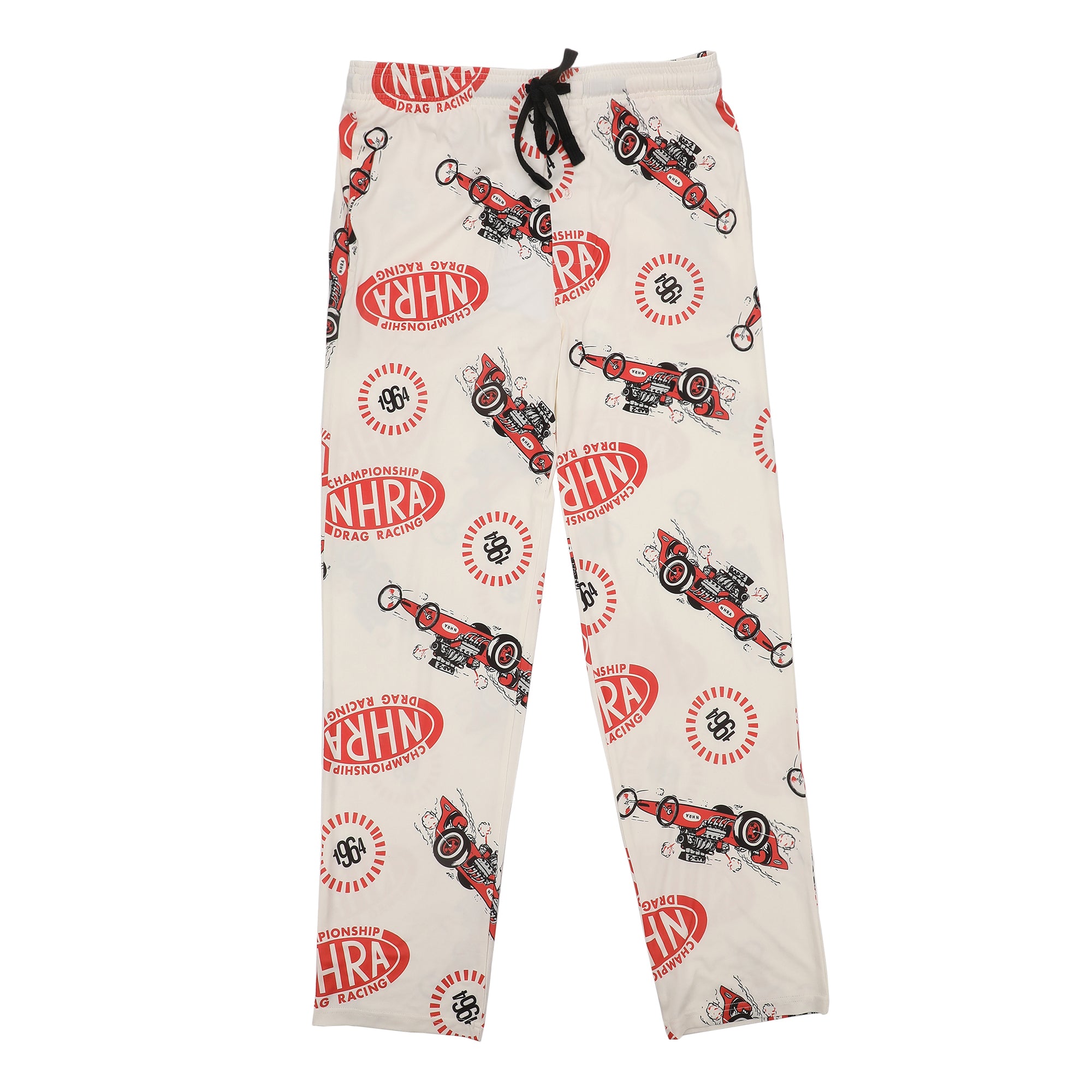 National Hot Rod Association Cars & Logo All-Over Print Men’s White Sleep Pajama Pants