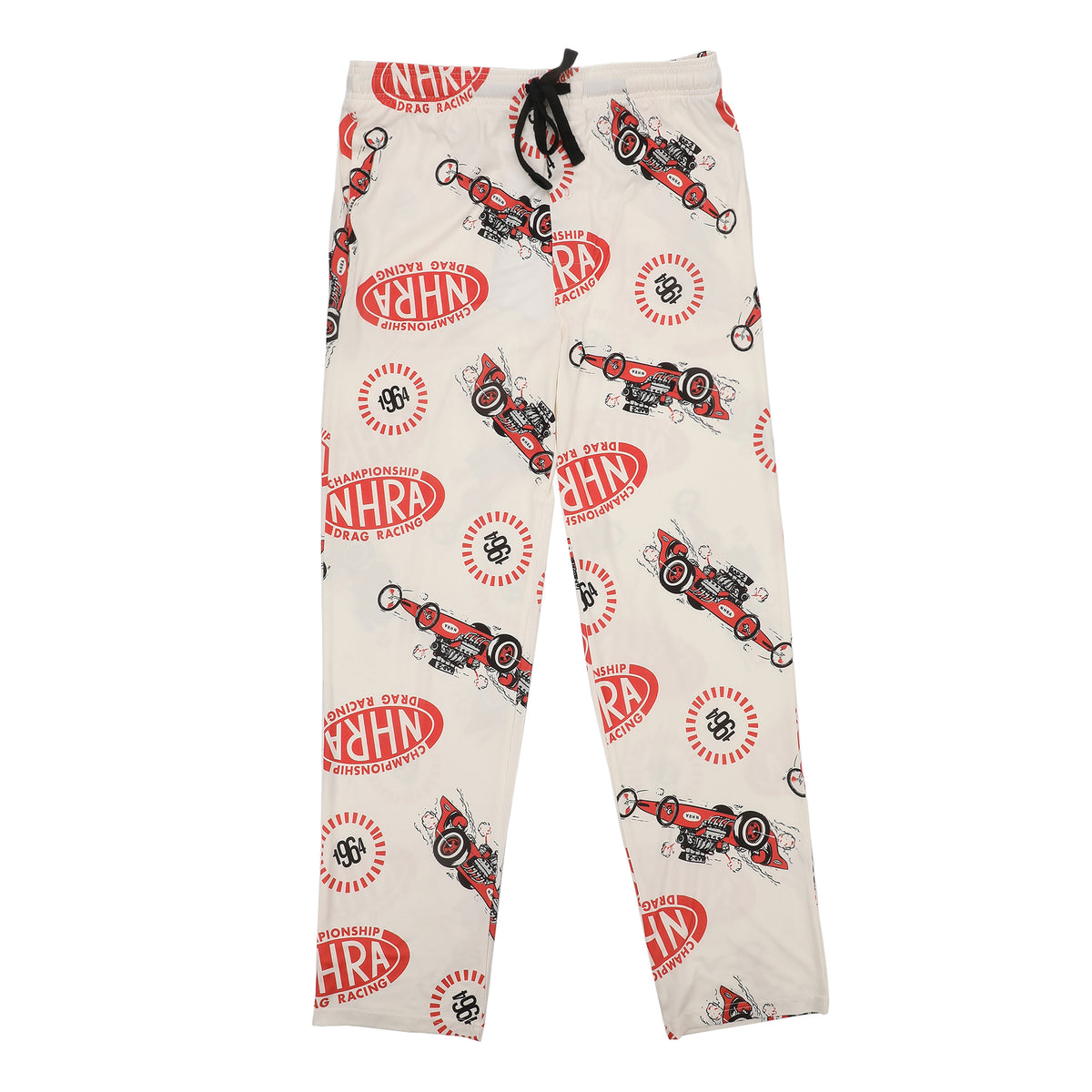 National Hot Rod Association Cars & Logo All-Over Print Men's White Sleep Pajama Pants