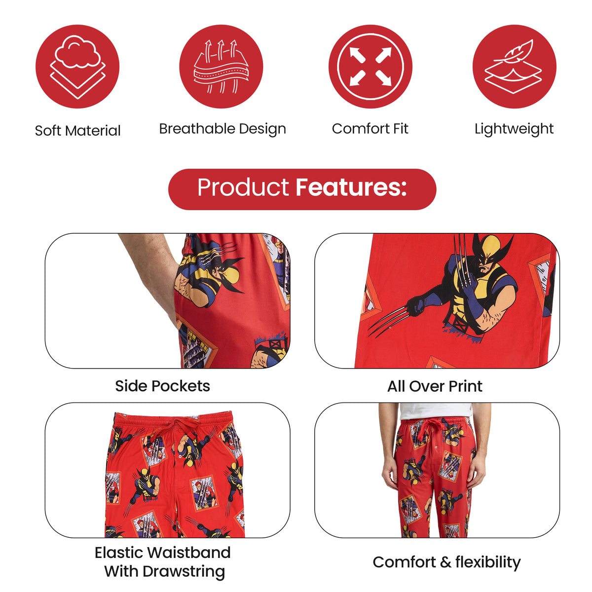 X-Men '97 Wolverine All-Over Character Print Men's Sleep Pajama Pants
