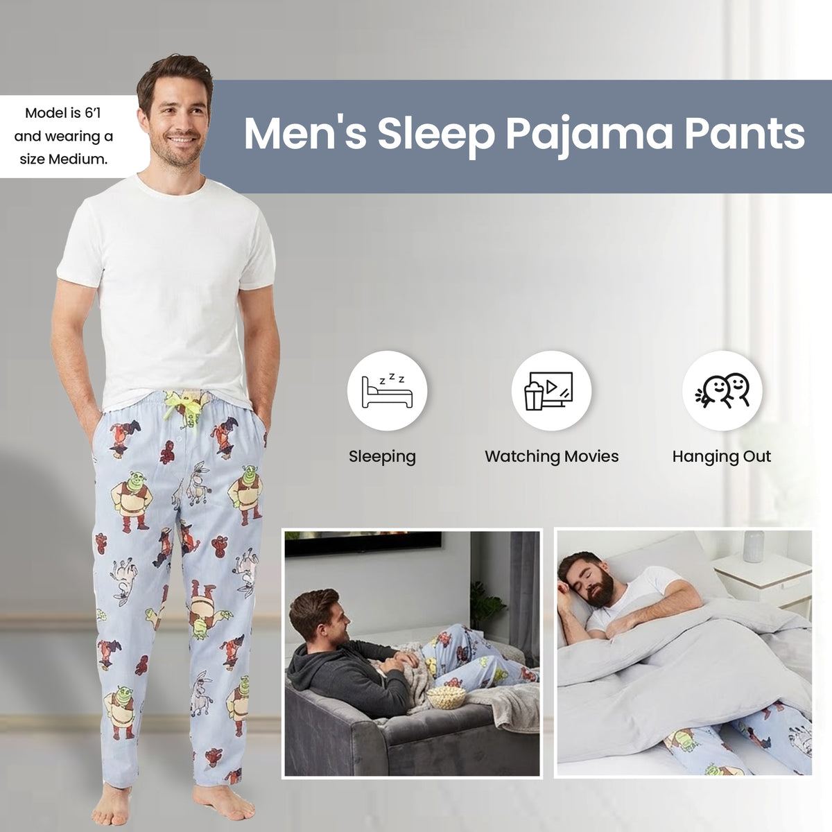 Shrek Franchise Favorite Characters All-Over Print Men's Sleep Pajama Pants