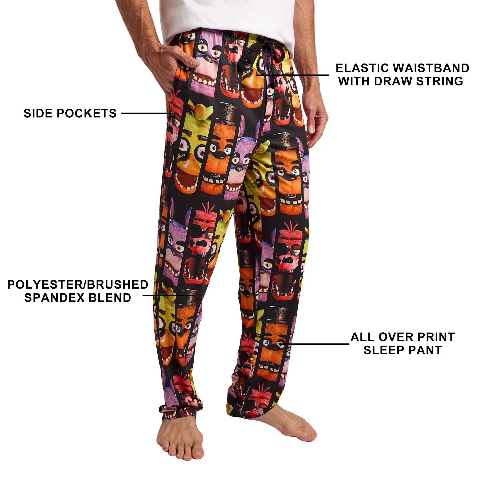 Five Nights At Freddy’s Character Panels All-Over Print Men’s Black Sleep Pajama Pants