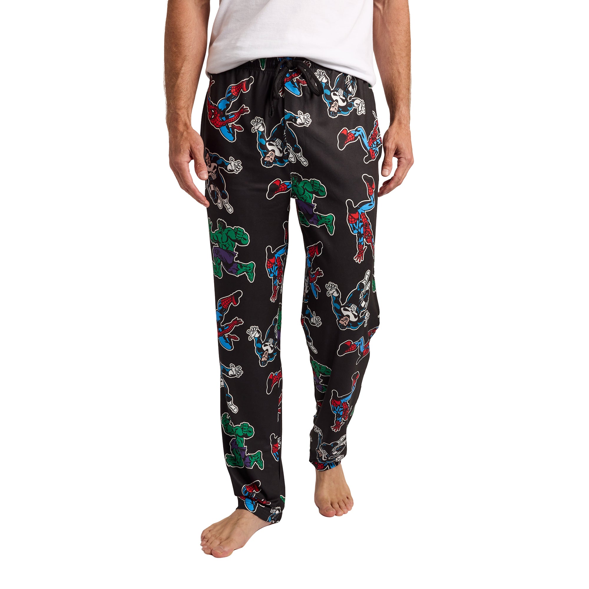 Marvel Comics Presents Spider-Man Punisher & Hulk All-Over Print Men’s Black Sleep Pajama Pants
