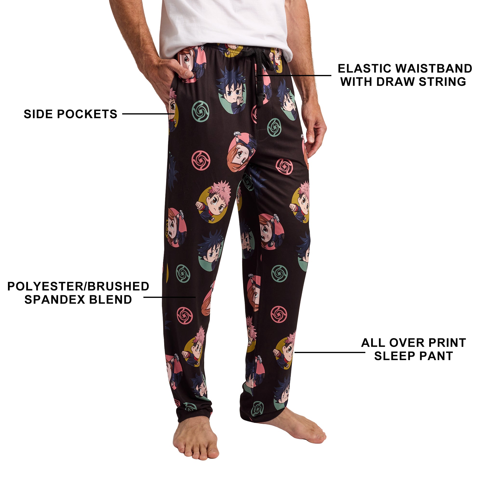 Jujutsu Kaisen Yuji Nobara & Megumi All-Over Print Men’s Black Sleep Pajama Pants