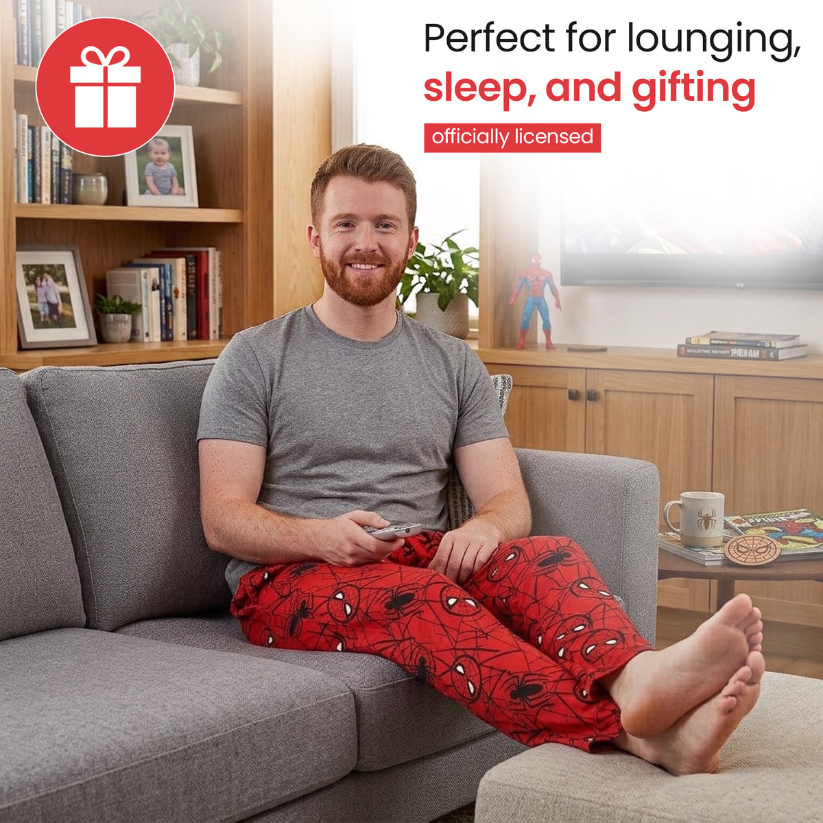 Spider-Man Classic Lightweight Plush Fleece Red Sleep Pajama Pants