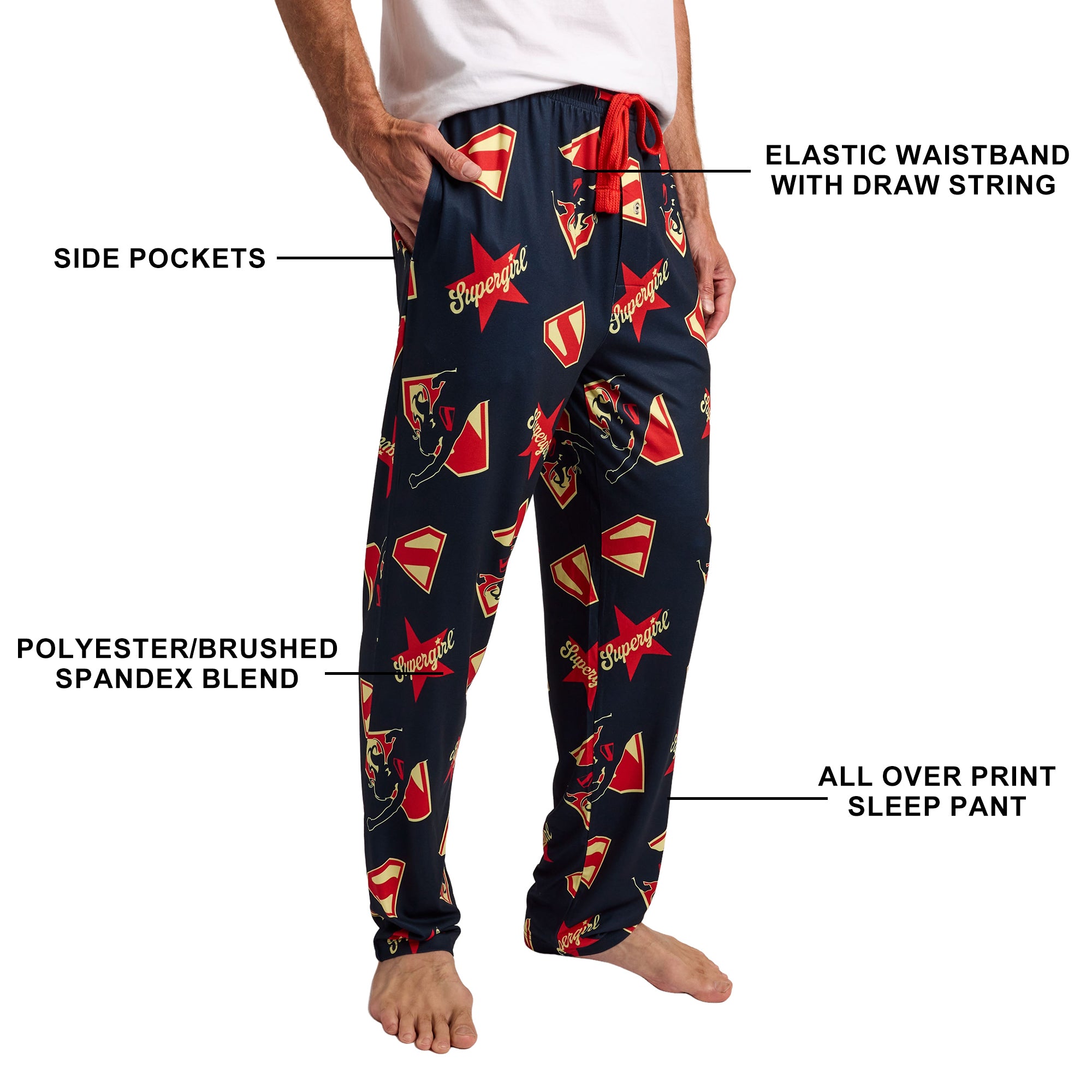 DC Super Hero Girls Supergirl All-Over Print Men’s Navy Sleep Pajama Pants