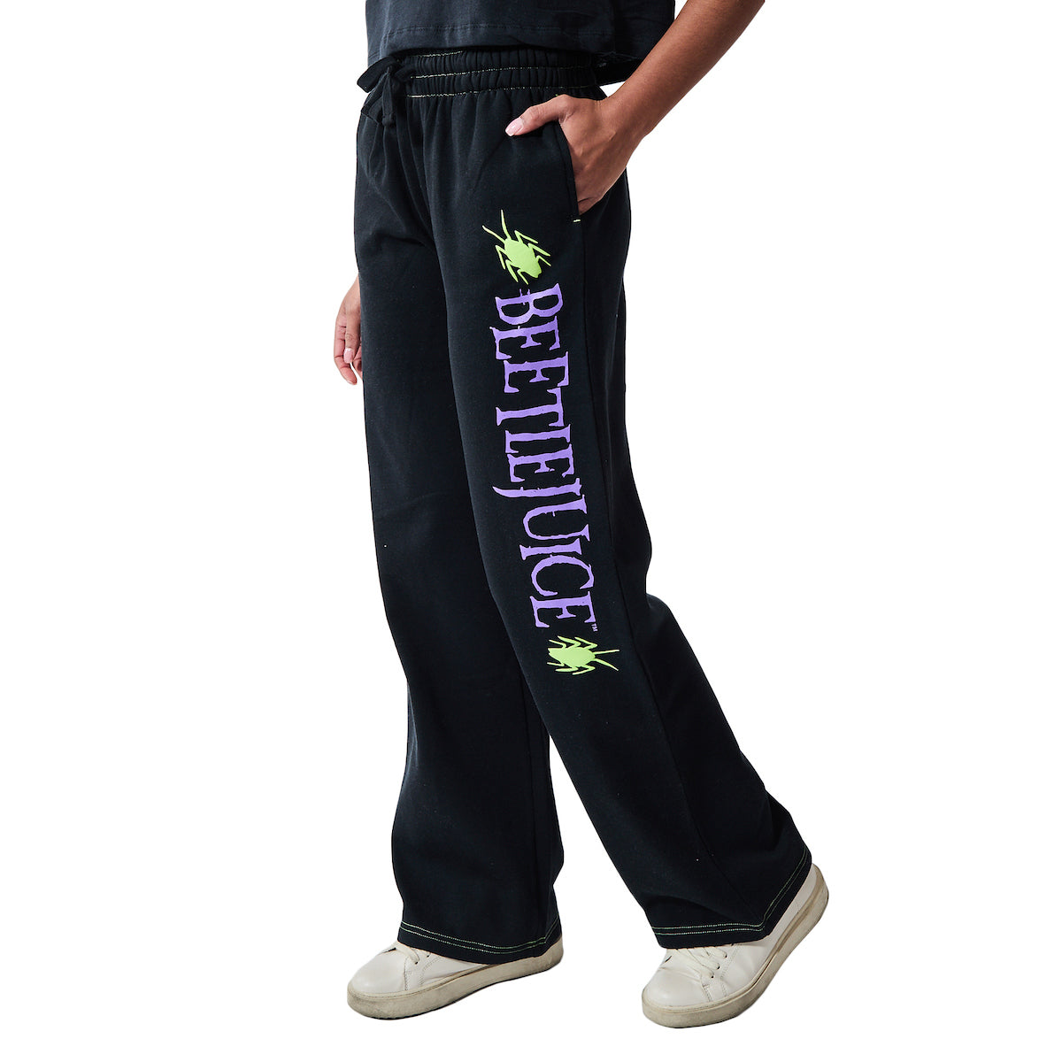 Beetlejuice Neon Green Beetles Women's Black Straight Leg Sweatpant Joggers