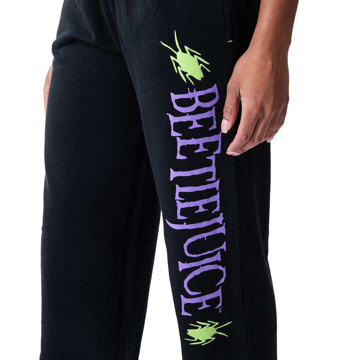 Beetlejuice Neon Green Beetles Women's Black Straight Leg Sweatpant Joggers