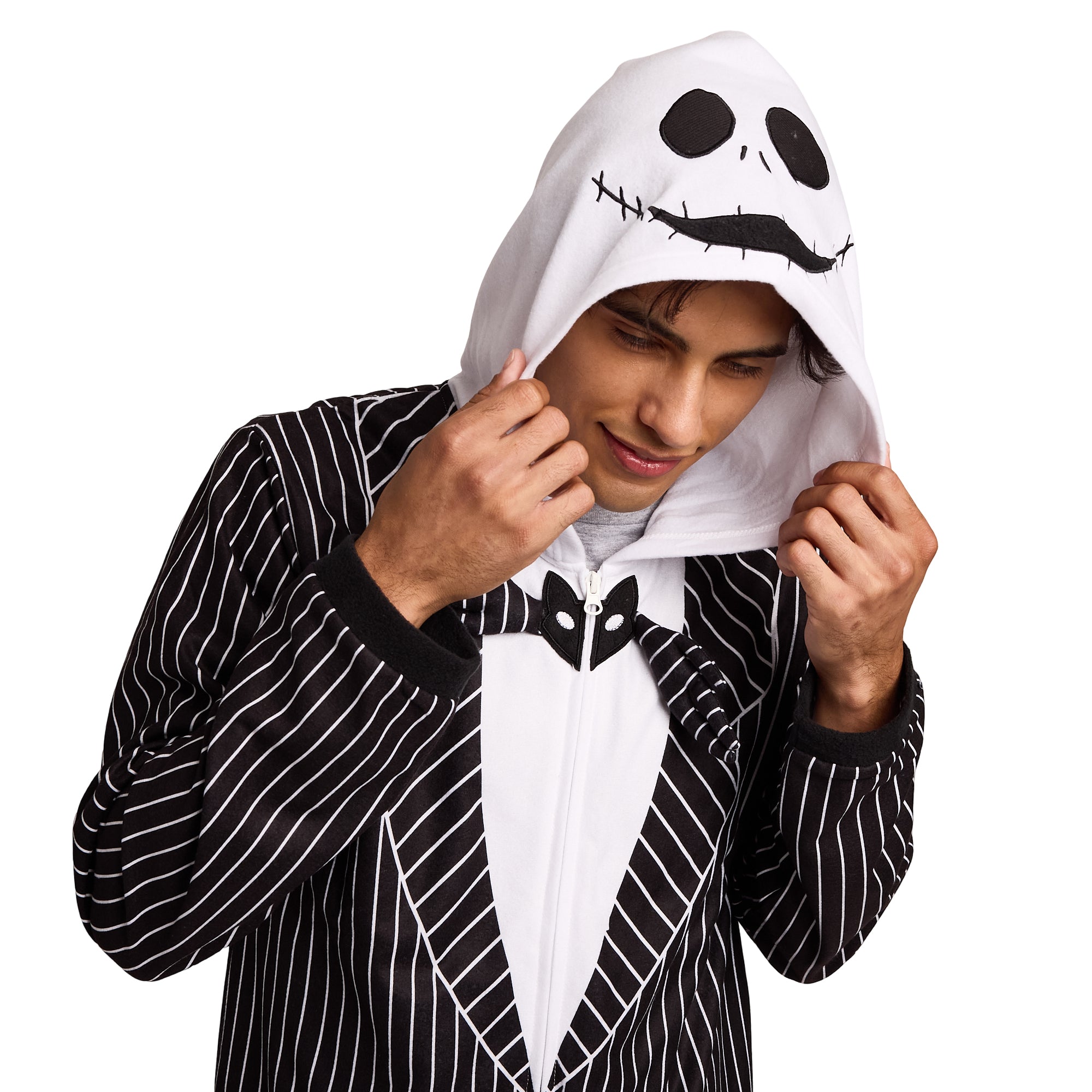 Nightmare Before Christmas Jack Skellington Adult Long Sleeve Hooded Cosplay Union Suit Onesie Costume