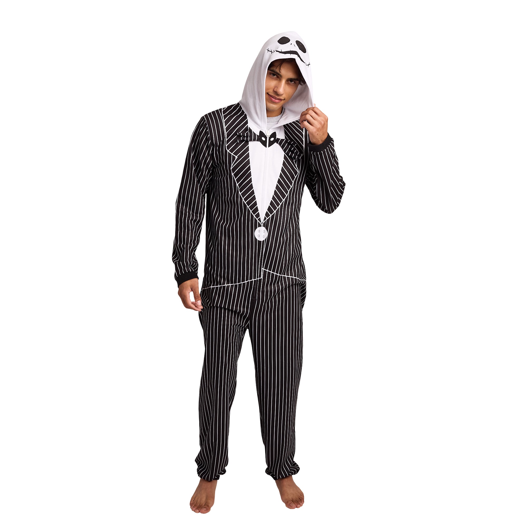 Nightmare Before Christmas Jack Skellington Adult Long Sleeve Hooded Cosplay Union Suit Onesie Costume