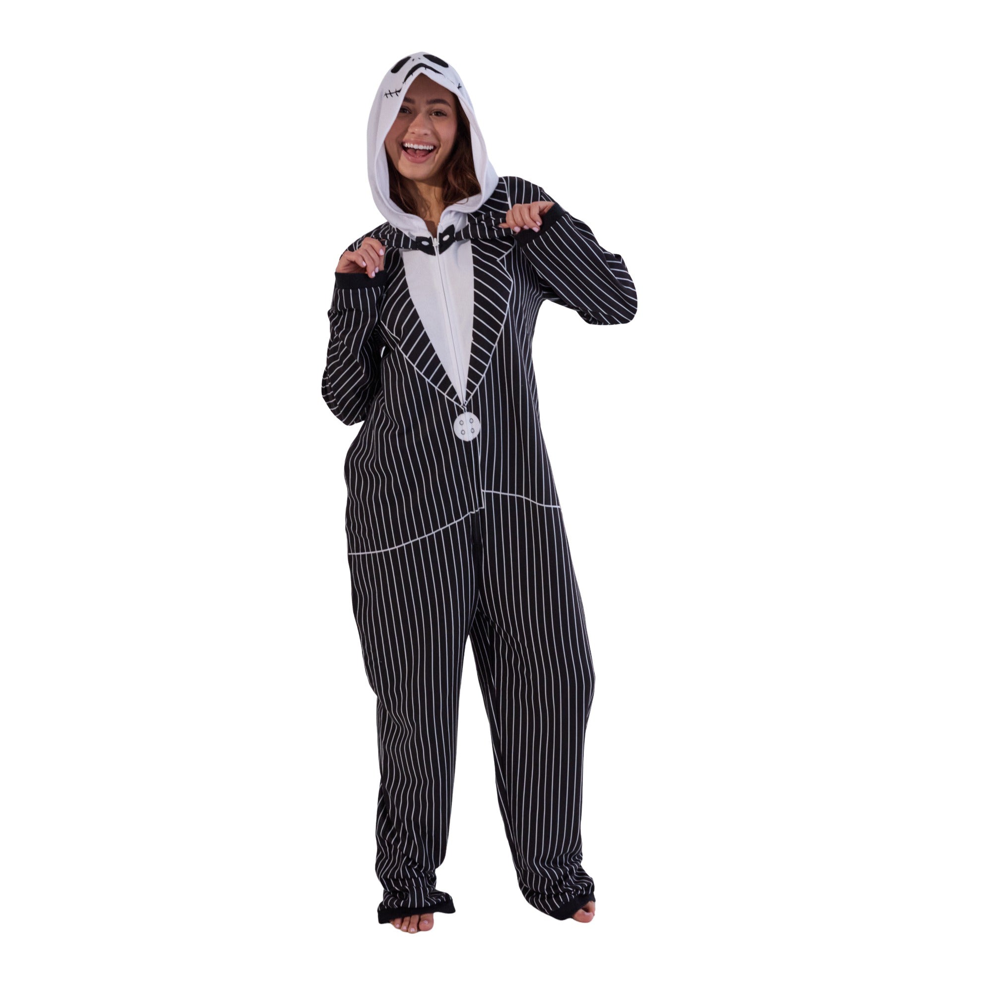 Nightmare Before Christmas Jack Skellington Adult Long Sleeve Hooded Cosplay Union Suit Onesie Costume