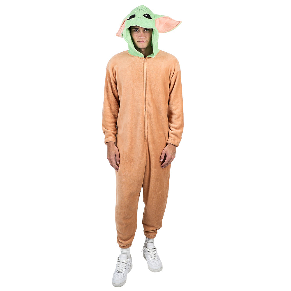 Star Wars The Mandalorian Baby Grogu Adult Hooded Kigurumi Union Suit Pajama Onesie Costume With Ears
