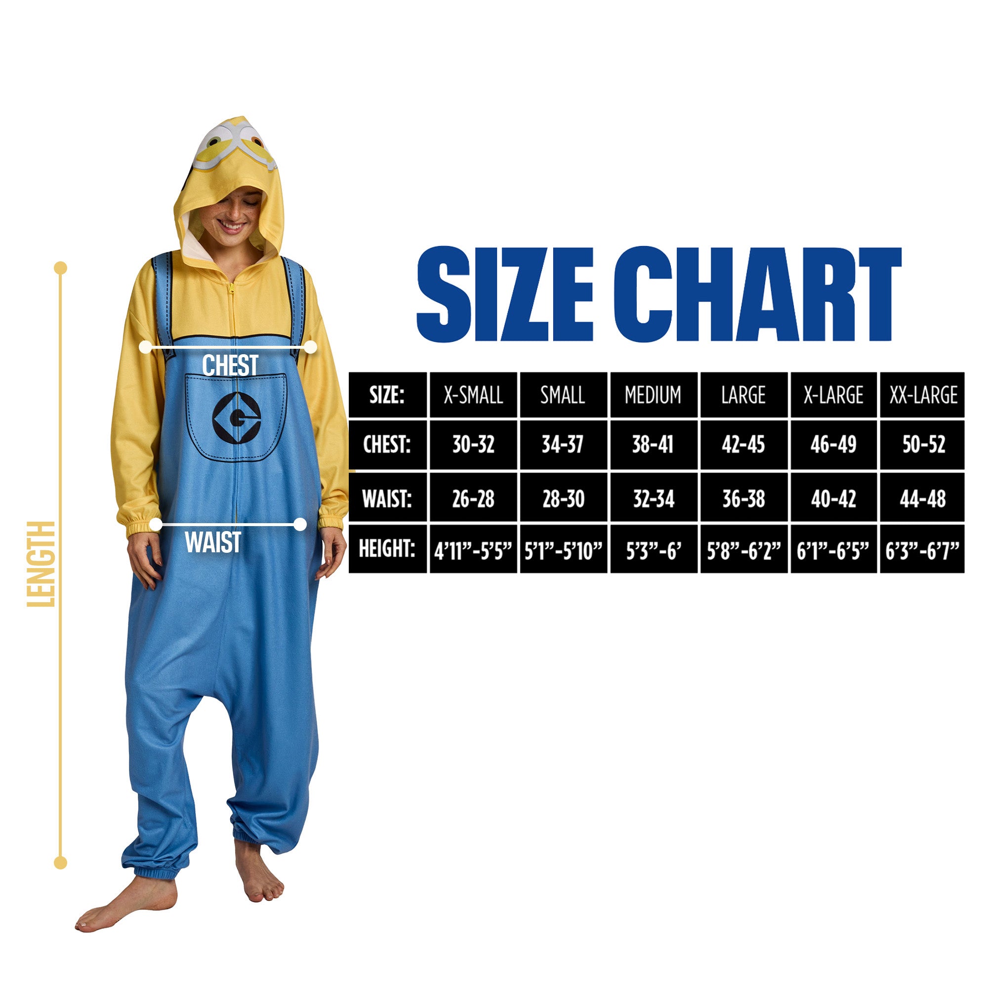 Minions Adult Cosplay Union Suit With Cuffs And Hood