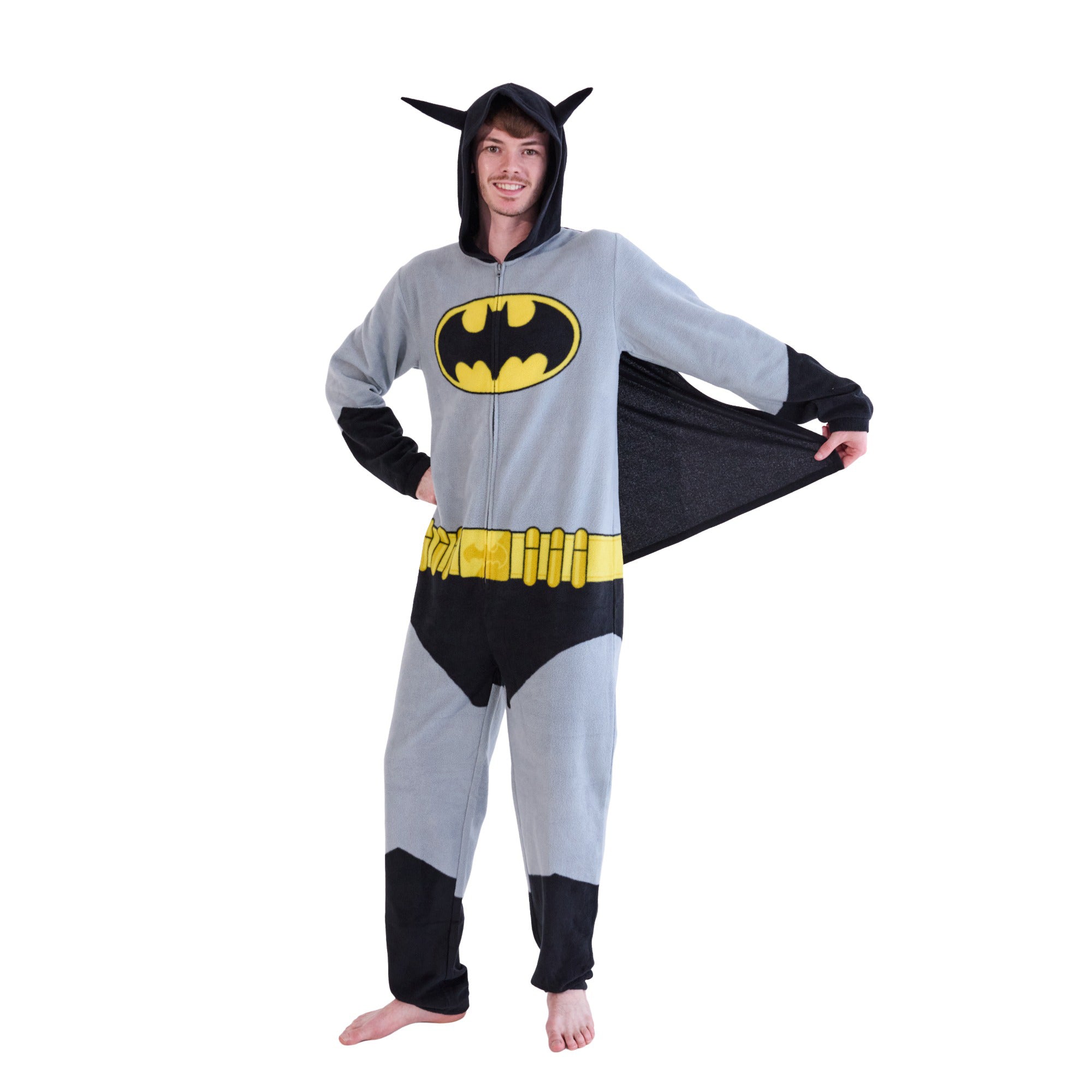 Batman Superhero Men's Onesie Costume Union Suit With Cape & Hood