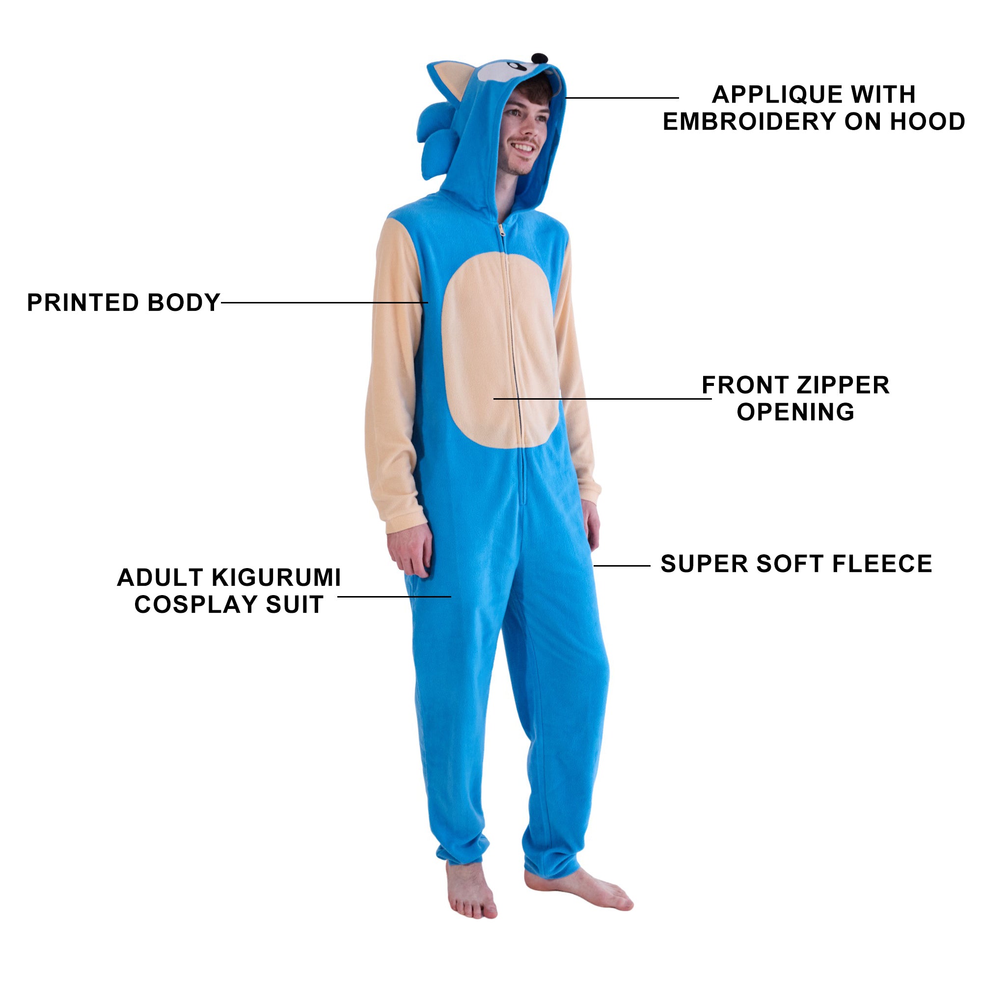 Sonic The Hedgehog Sonic Adult Hooded Kigurumi Onesie Costume Union Suit