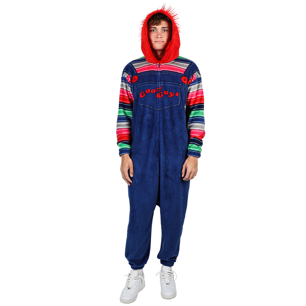 Chucky Men's Cosplay Hooded Kigurumi Halloween Union Suit With Zipper Pull