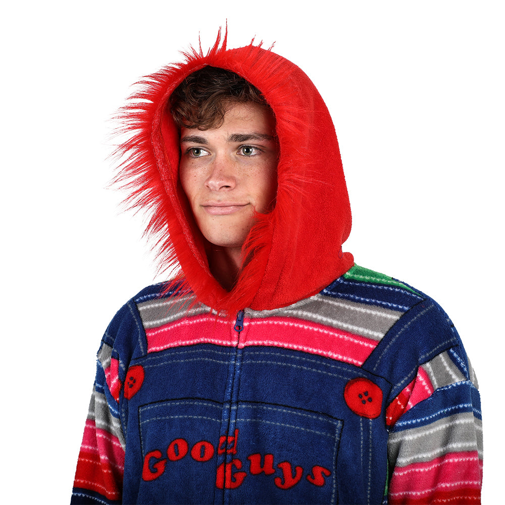 Chucky Men's Cosplay Hooded Kigurumi Halloween Union Suit With Zipper Pull