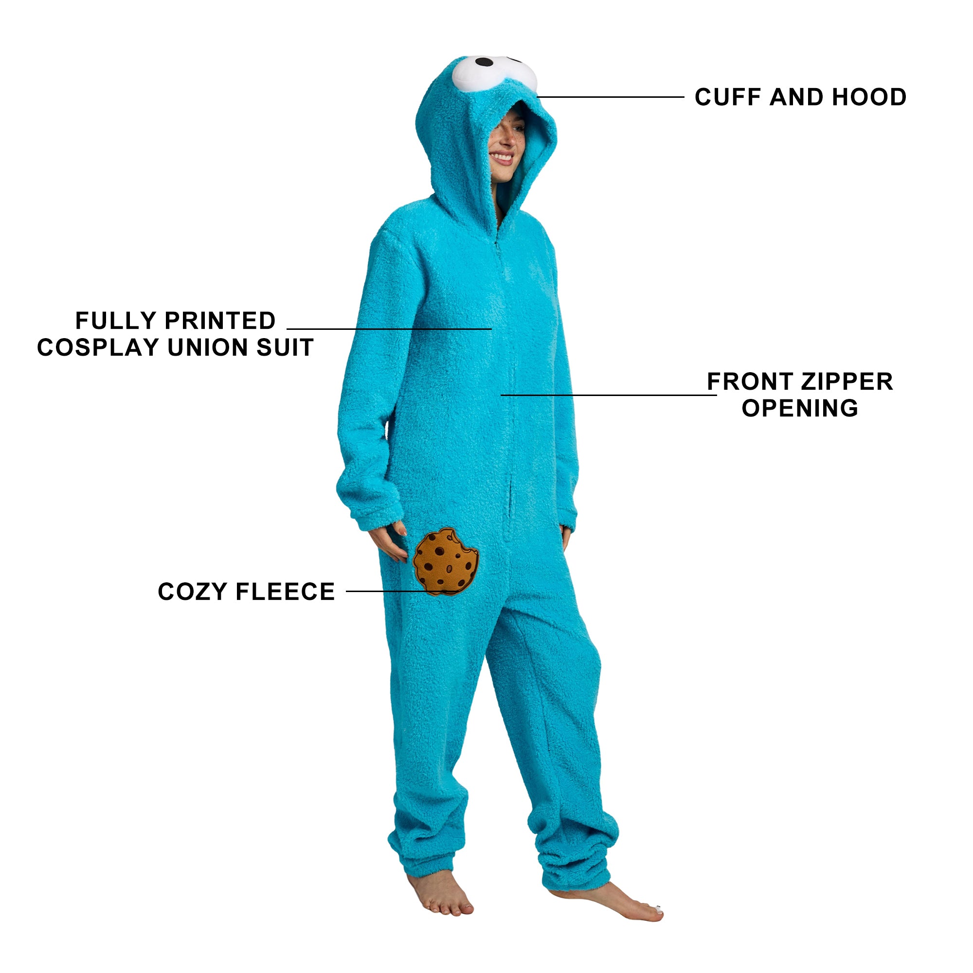 Sesame Street Cookie Monster Onesie Costume Union Suit With Hood