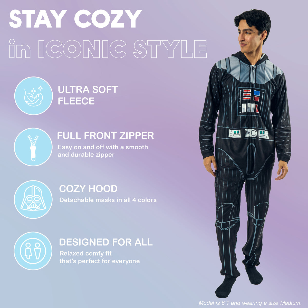 Star Wars Darth Vader Men's Onesie Costume Union Suit With Hood