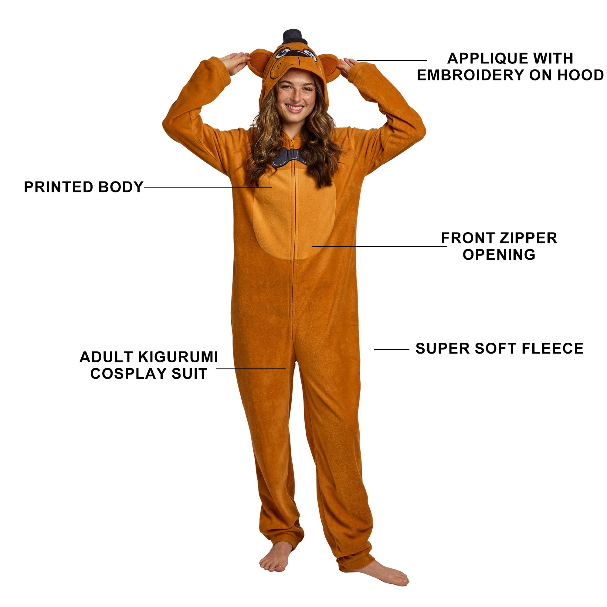 Five Nights At Freddy's Freddy Fazbear Adult Hooded Onesie Costume Union Suit