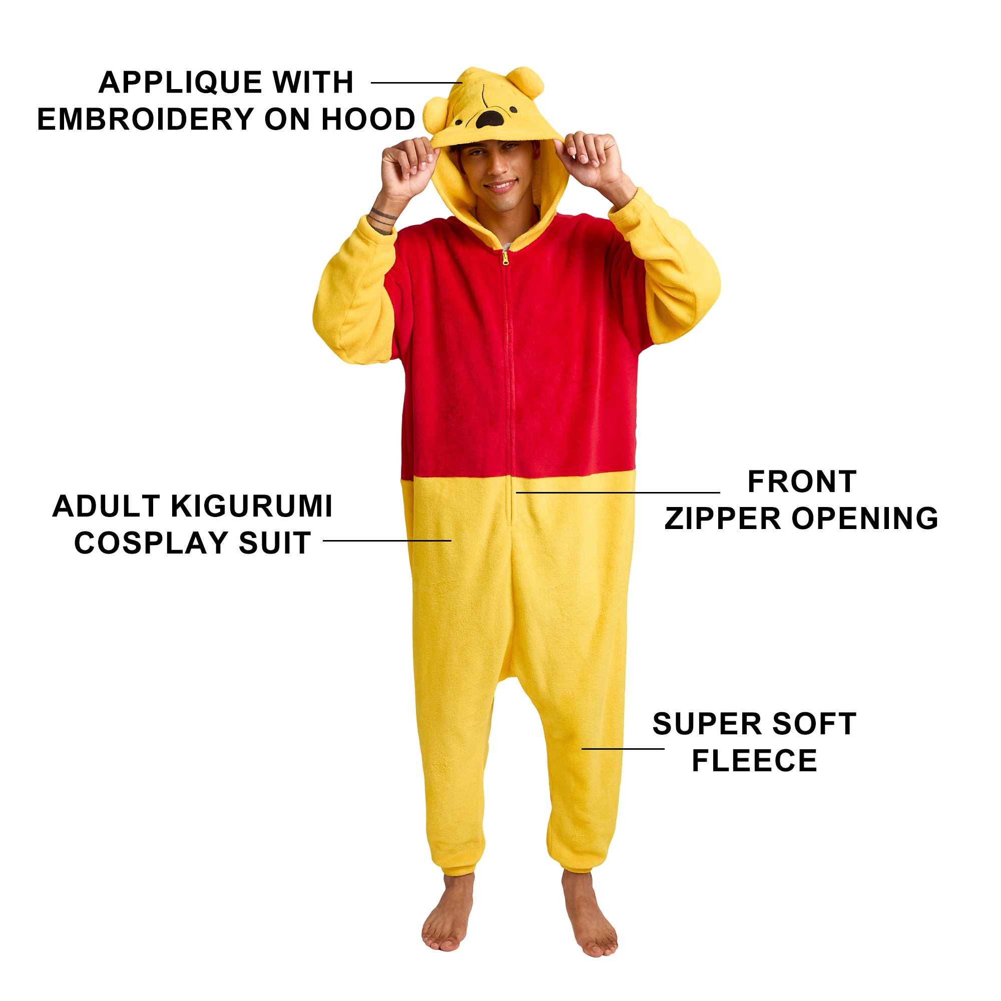 Winnie The Pooh Adult Long Sleeve Hooded Kigurumi Cosplay Onesie Costume Suit