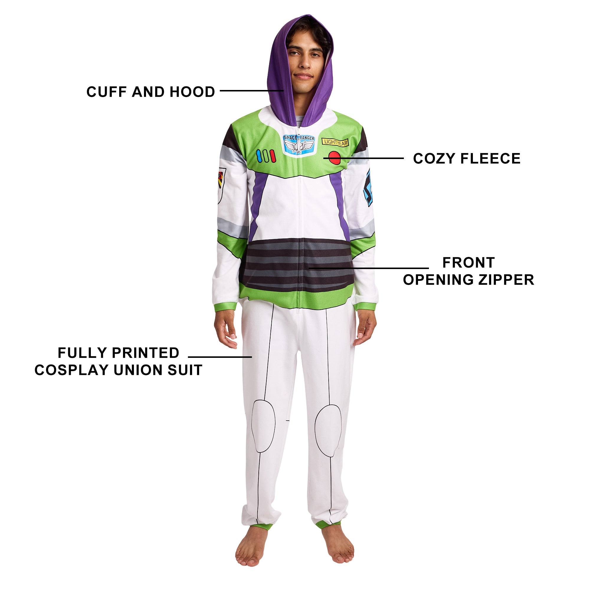 Toy Story Buzz Lightyear Adult Long Sleeve Hooded Cosplay Onesie Costume Union Suit