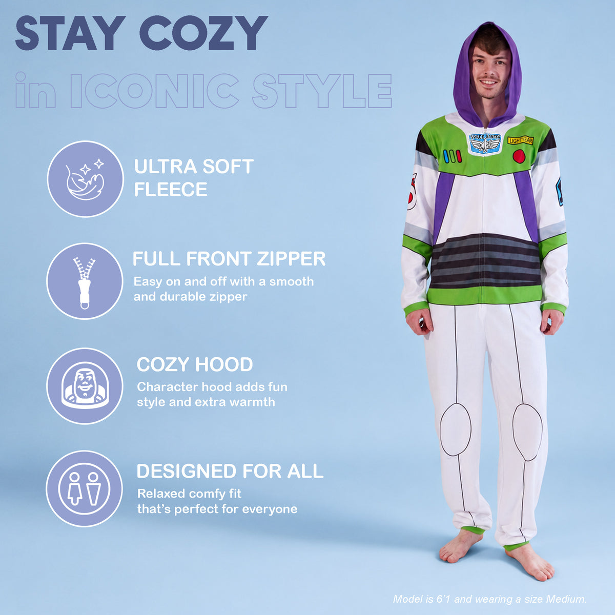 Toy Story Buzz Lightyear Adult Long Sleeve Hooded Cosplay Onesie Costume Union Suit