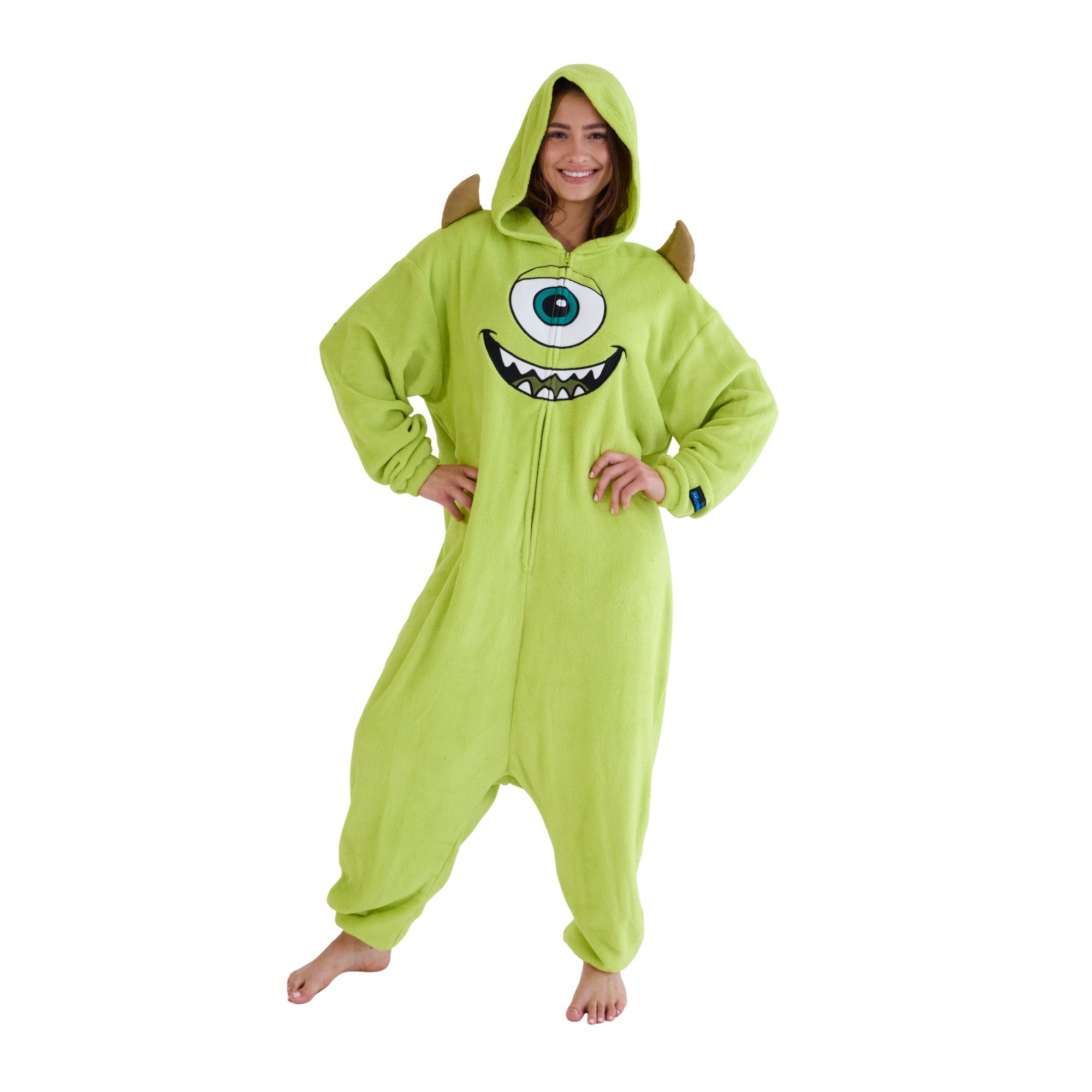 Monsters Inc Mike Wazowski Adult Green Long Sleeve Hooded Kigurumi Onesie Costume Cosplay Suit